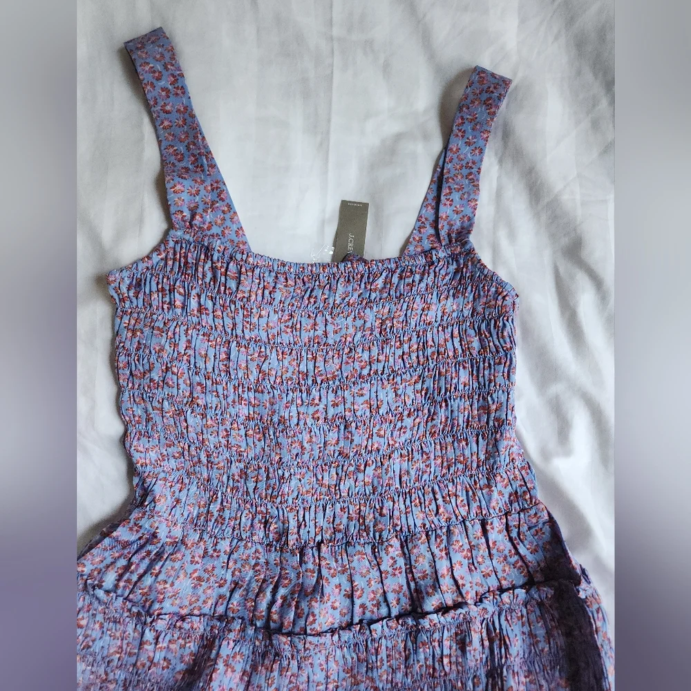 Jcrew Smocked midi dress in summer fields print Floral Purple Bnwt - Picture 12 of 13